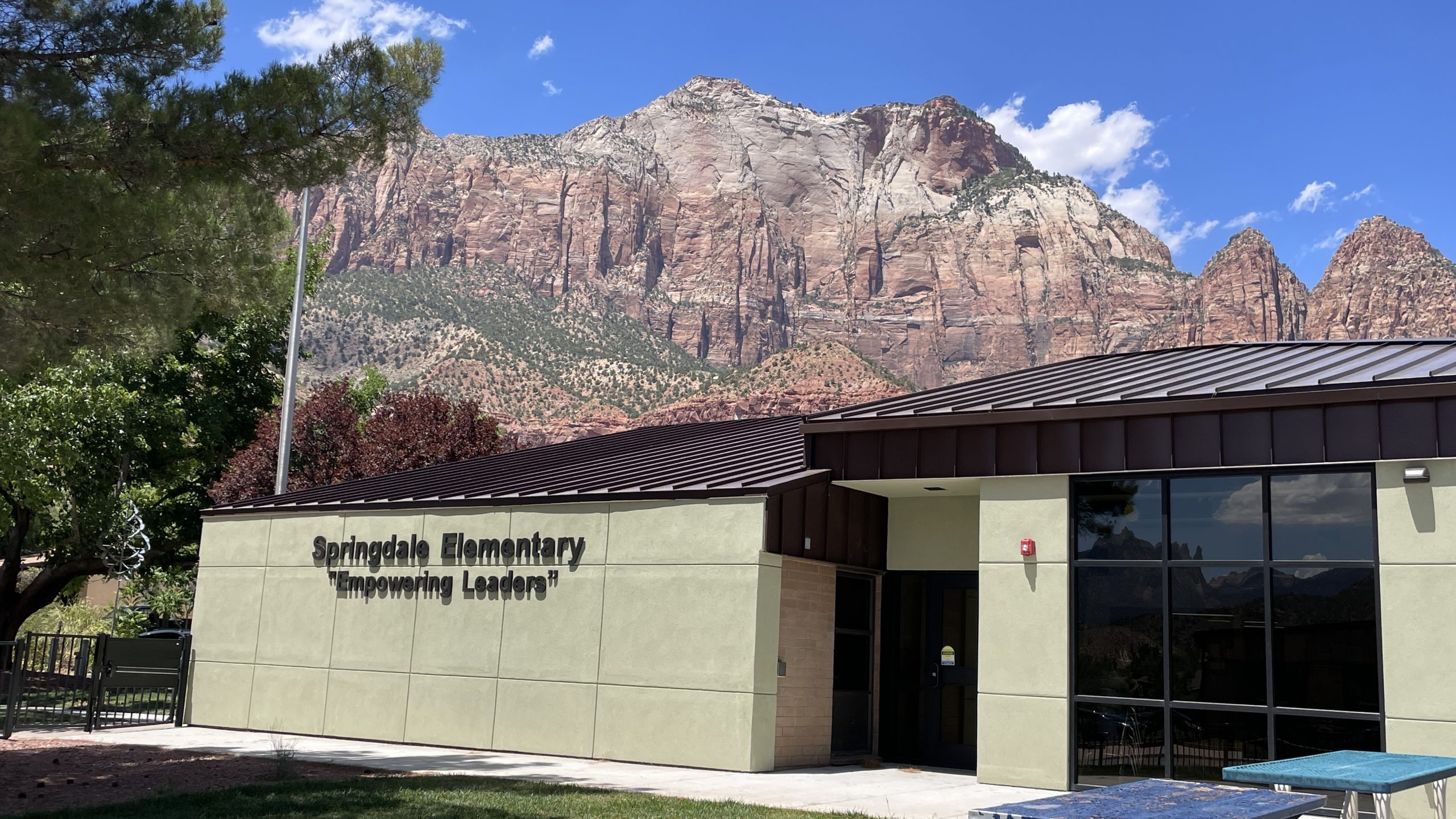 Front View of School looking back at West Temple in Zion National Park